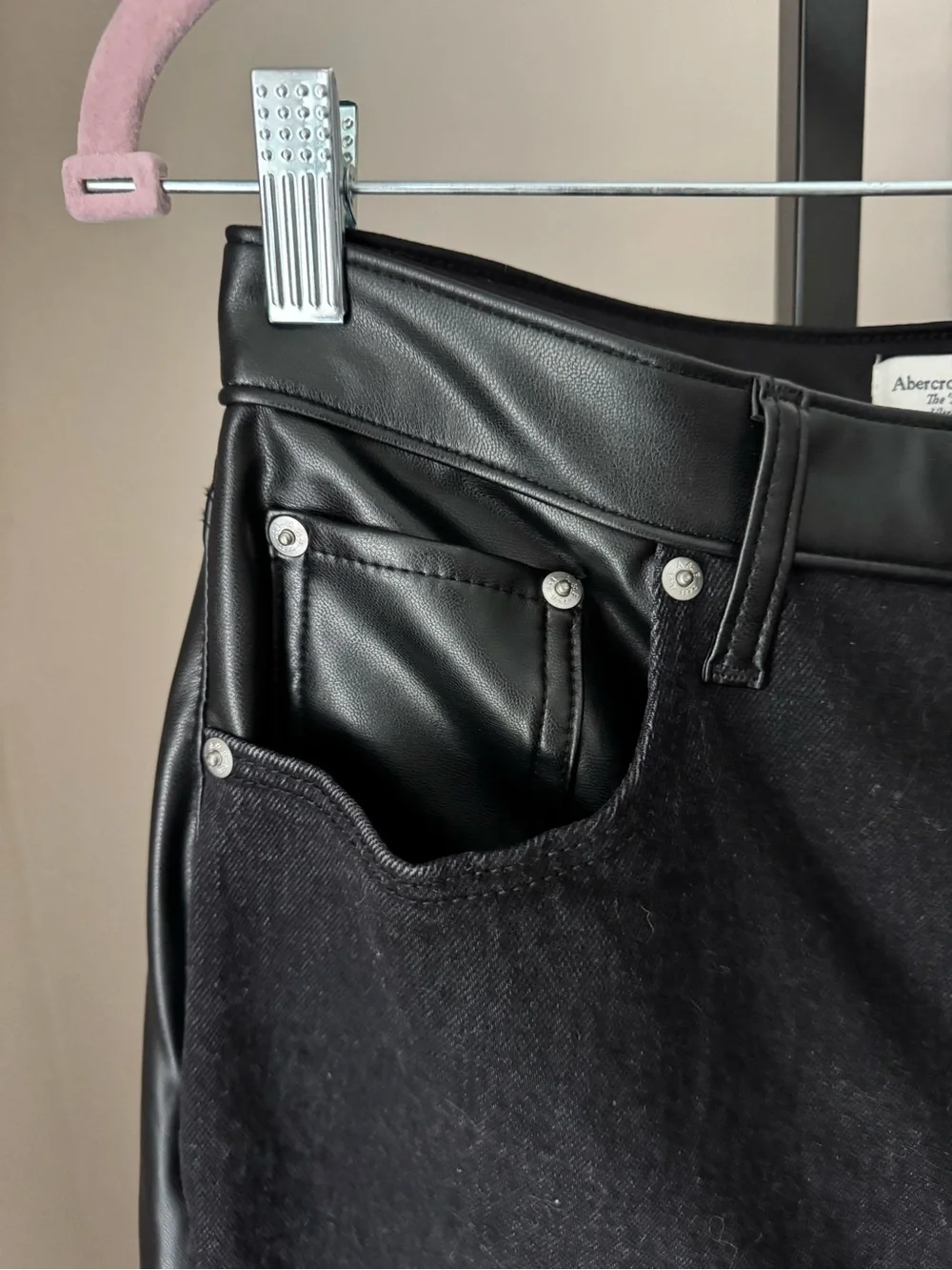 Abercrombie and fitch ultra high rise black Jeans with Faux Leather Trim - Picture 5 of 9